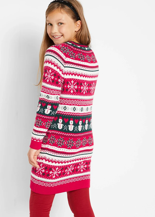 Robe en maille fille à motif hivernal, Couleur: rouge
