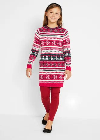 Robe en maille fille à motif hivernal • rouge • Boutique bonprix