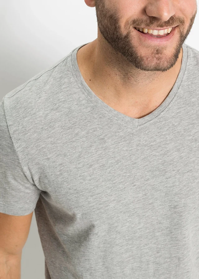 Lot de 3 T-shirts col V • anthracite chiné + gris clair chiné + noir • product-page.page-title-suffix