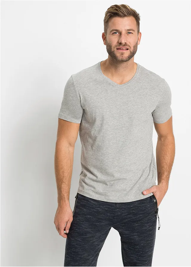 Lot de 3 T-shirts col V • anthracite chiné + gris clair chiné + noir • product-page.page-title-suffix