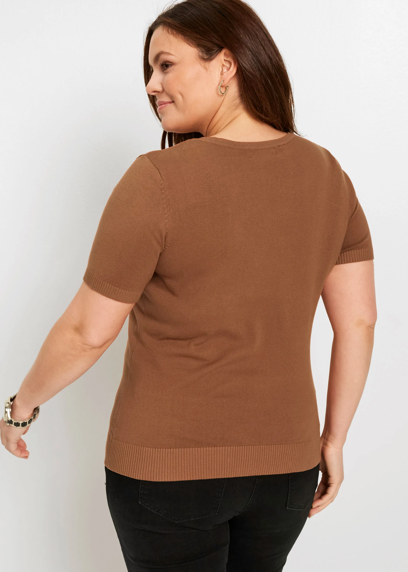 Svetr s krátkým rukávem • kaštanově hnědá plus size • bonprix obchod