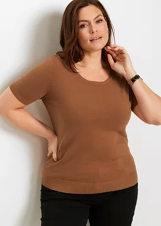 Svetr s krátkým rukávem • kaštanově hnědá plus size • bonprix obchod
