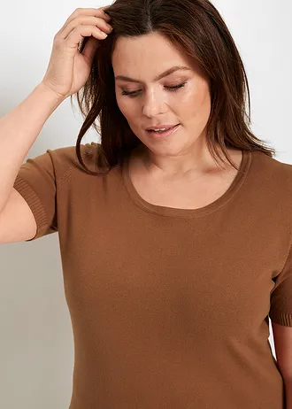 Svetr s krátkým rukávem • kaštanově hnědá plus size • bonprix obchod