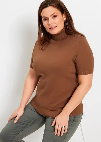 Svetr s rolákovým límcem, krátký rukáv, barva: kaštanově hnědá