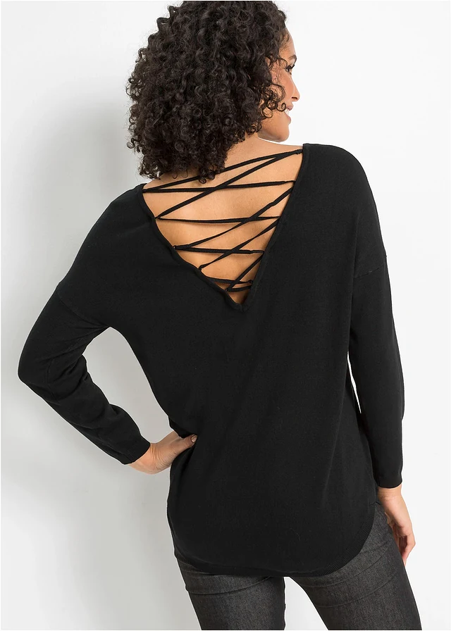 Pull en fine maille de viscose mélangée, Couleur: noir