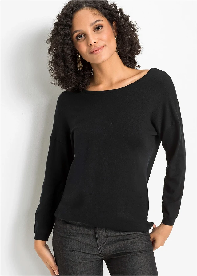 Pull en fine maille de viscose mélangée, Couleur: noir