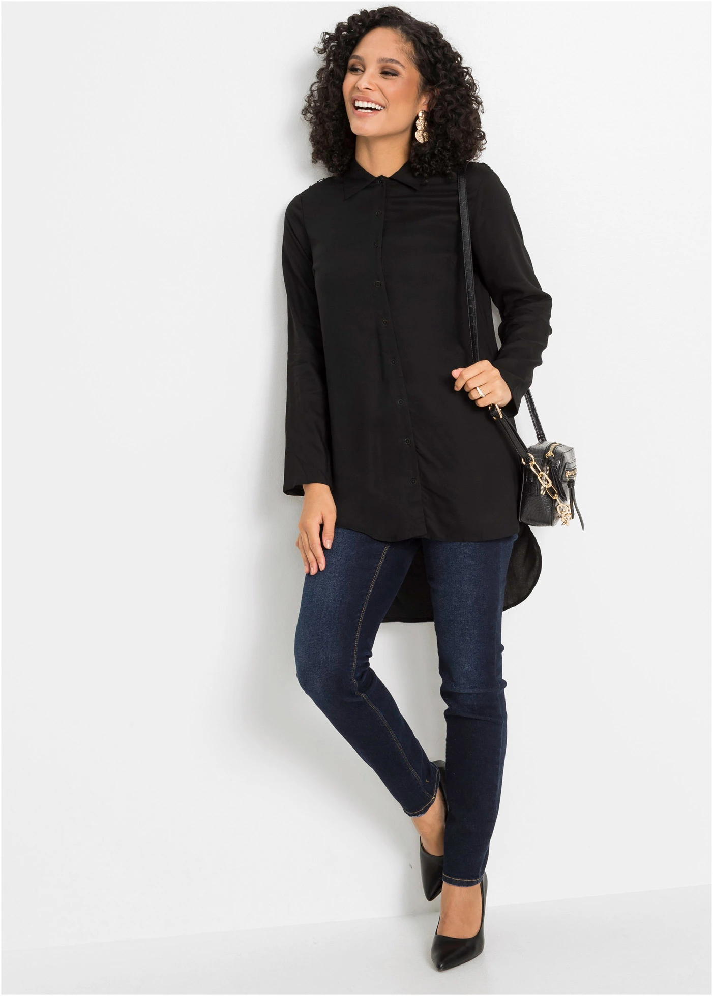 Blouse van een katoen-viscose mix • zwart • bonprix online shop