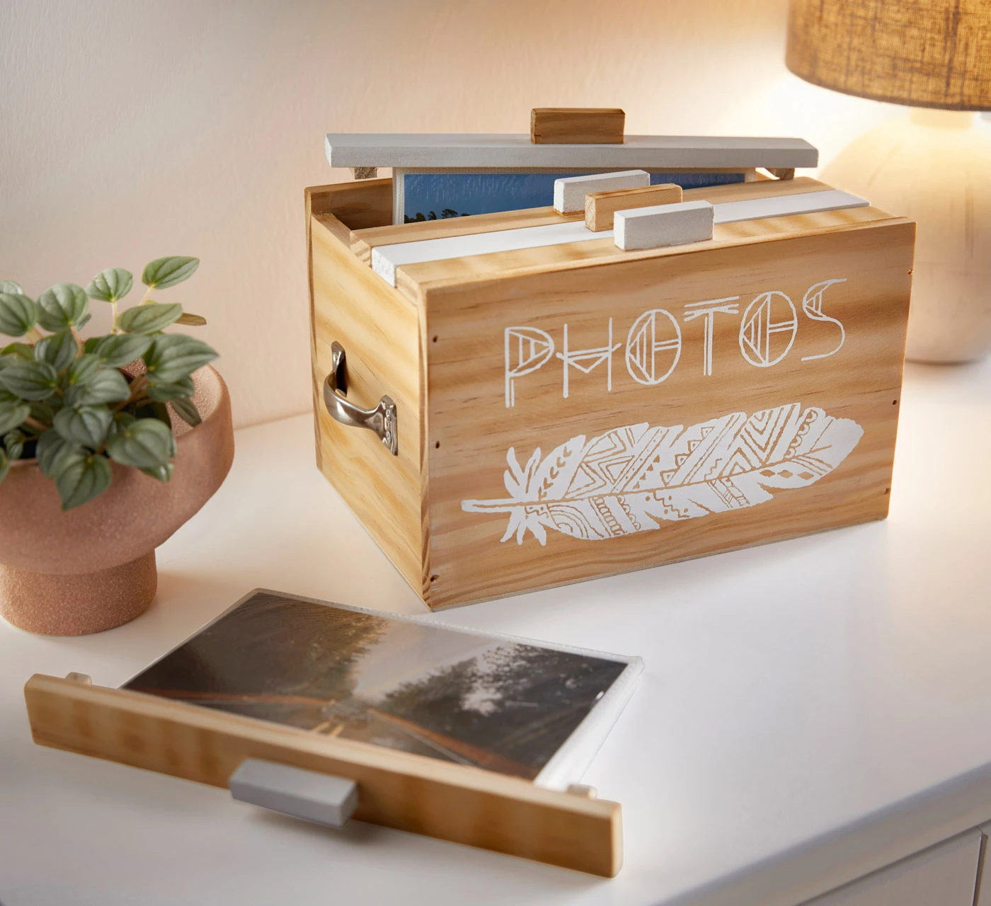 Pudełko drewniane na zdjęcia • biało-naturalny • bonprix obchod