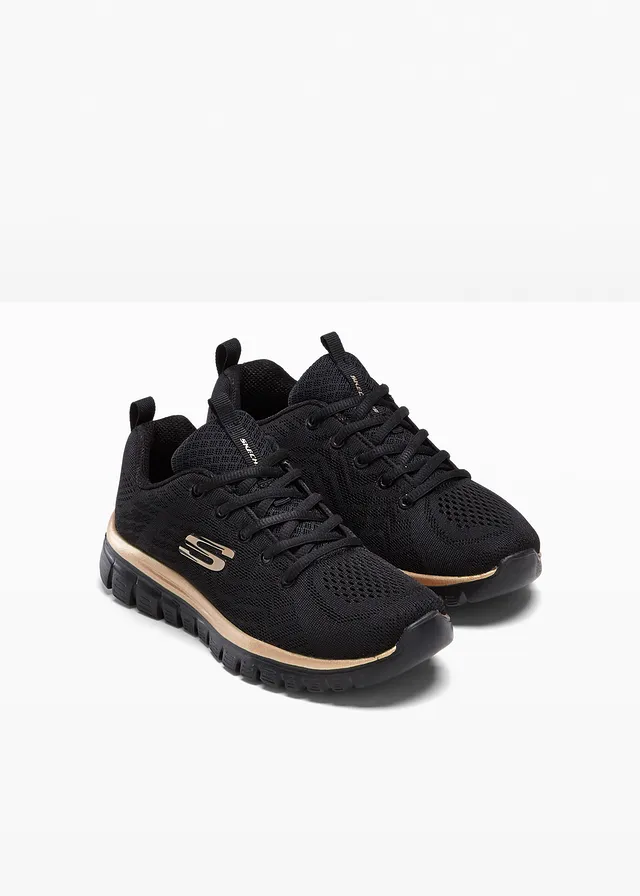 Sneakers Skechers confortables à mémoire de forme, Couleur: noir-doré