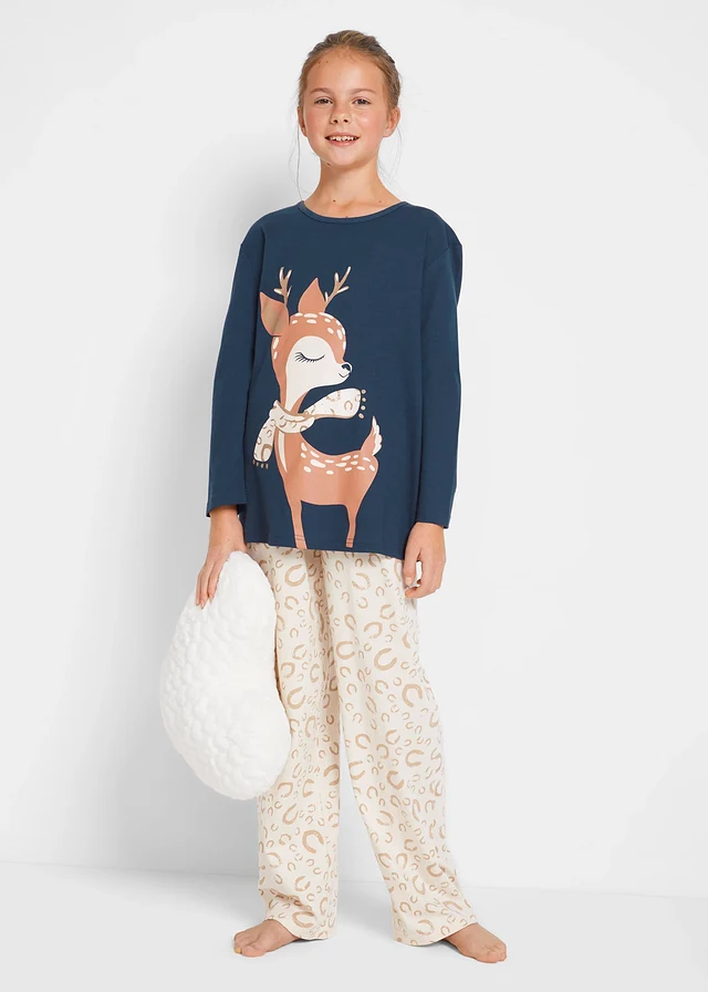 Pijama din bumbac organic 100% (set/2 piese), culoare: bleumarin