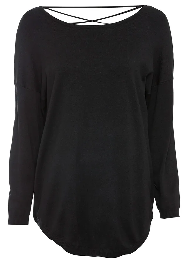 Pull en fine maille de viscose mélangée, Couleur: noir