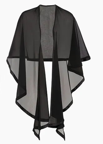 Poncho sjaal met fijne satijndetail, Kleur: zwart