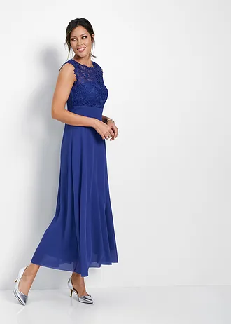 Maxi galajurk met kant, Kleur: saffierblauw