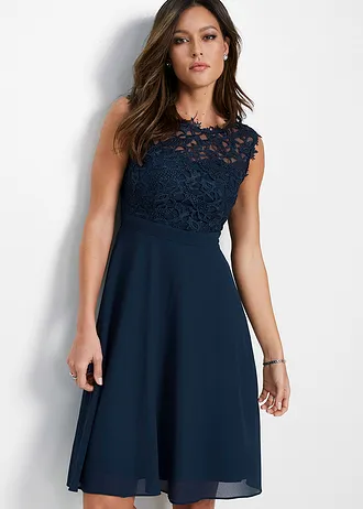 Mini jurk met kant • donkerblauw • bonprix online shop