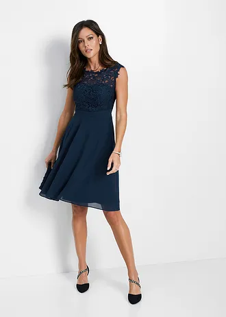 Mini jurk met kant • donkerblauw • bonprix online shop