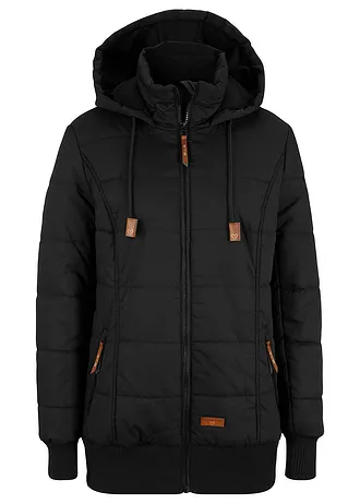 Outdoor kabát bőrutánzat részletekkel • fekete • bonprix áruház