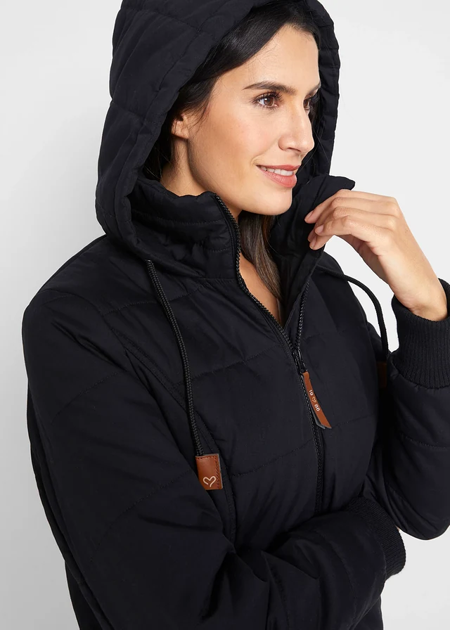 Outdoor jas met imitatieleren details • zwart • product-page.page-title-suffix