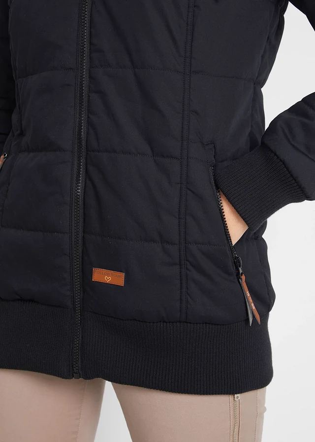 Outdoor jas met imitatieleren details • zwart • product-page.page-title-suffix