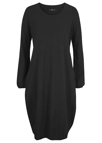 Jurk in een katoenmix, ballonmodel, Kleur: zwart
