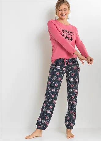 Pijama din bumbac organic 100% • roz fumuriu cu imprimeu • magazin bonprix