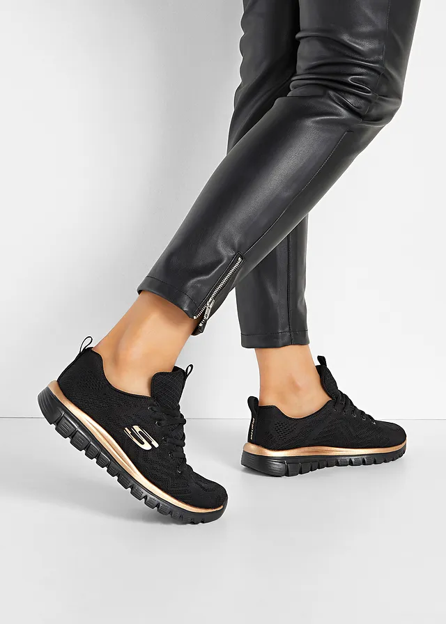Sneakers Skechers confortables à mémoire de forme, Couleur: noir-doré