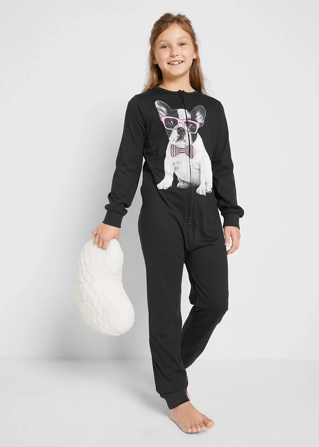 Pyjama onesie van biologisch katoen, Kleur: zwart