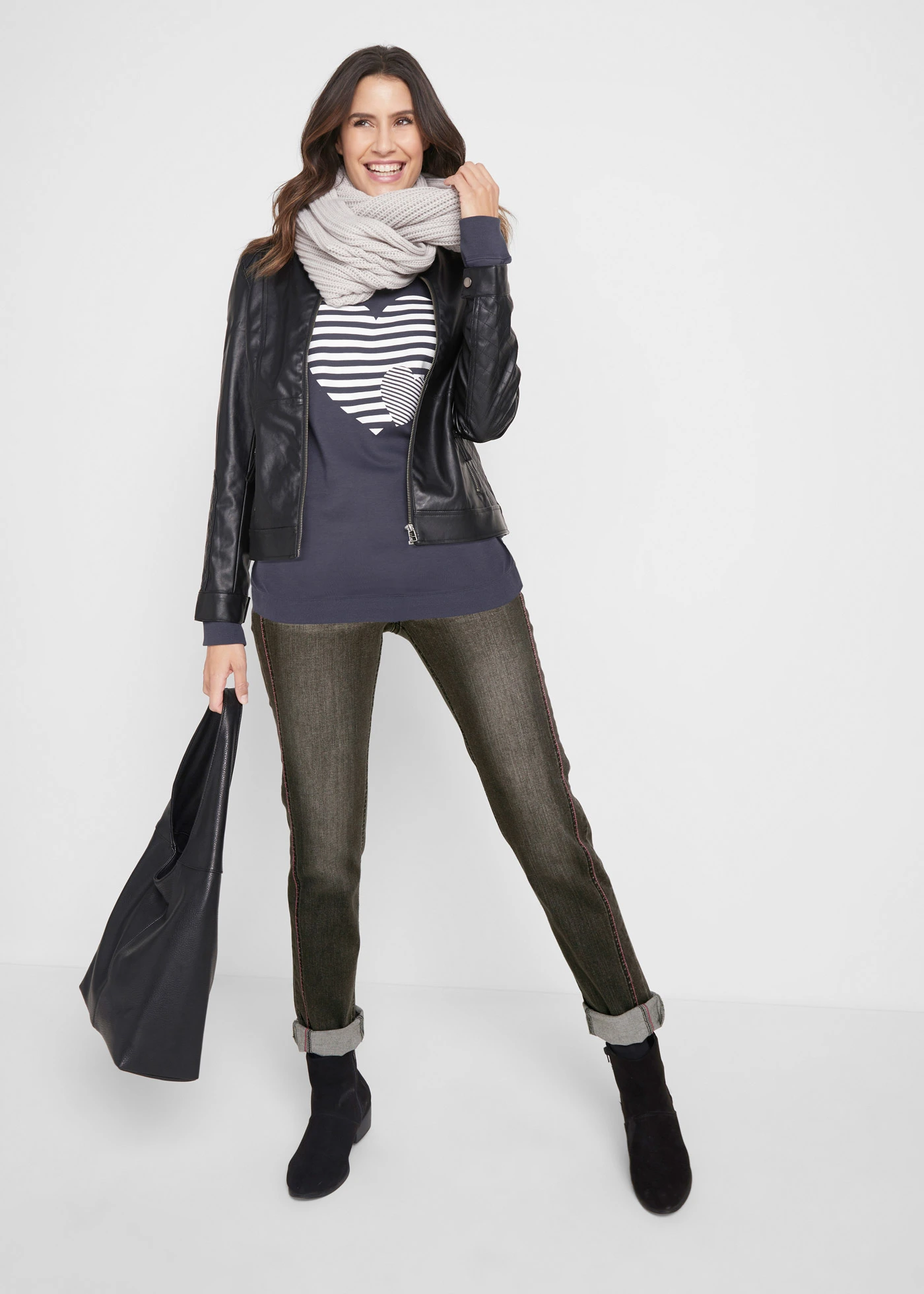 Katoenen longsleeve met print • nachtblauw-wit met print • bonprix online shop