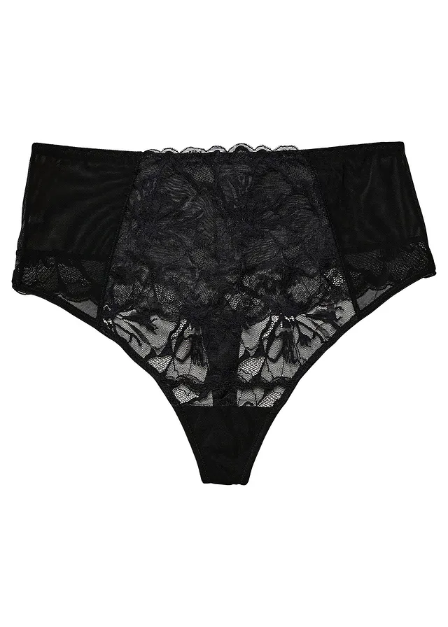 Taillestring van kant, high waist, Kleur: zwart