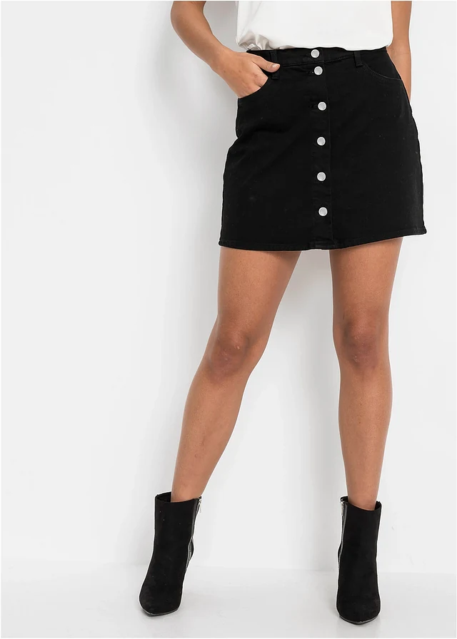 Stretch spijkerrok, Kleur: zwart denim