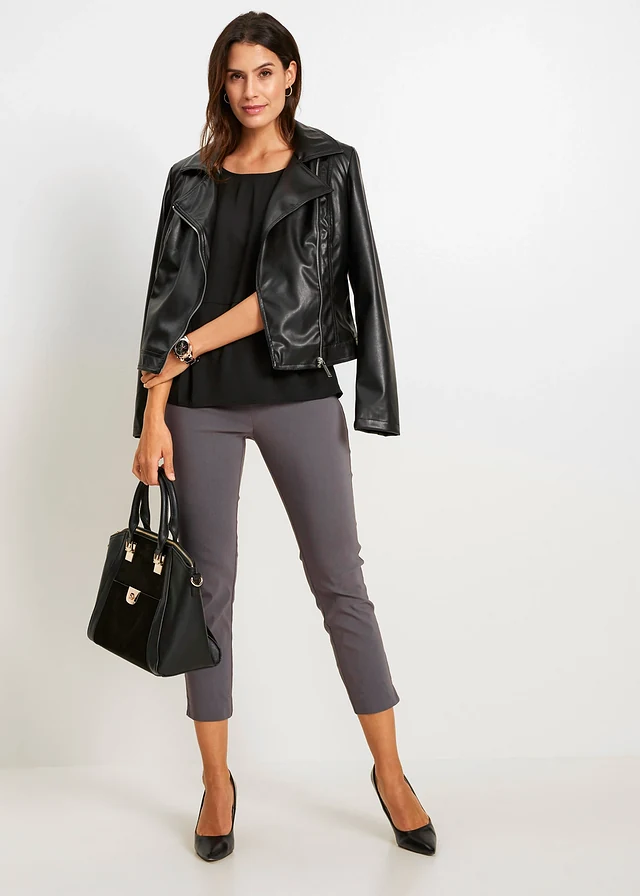 7/8 broek van bengaline, Kleur: leisteengrijs