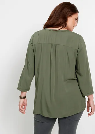 Tuniekblouse van soepele viscose, Kleur: olijfgroen