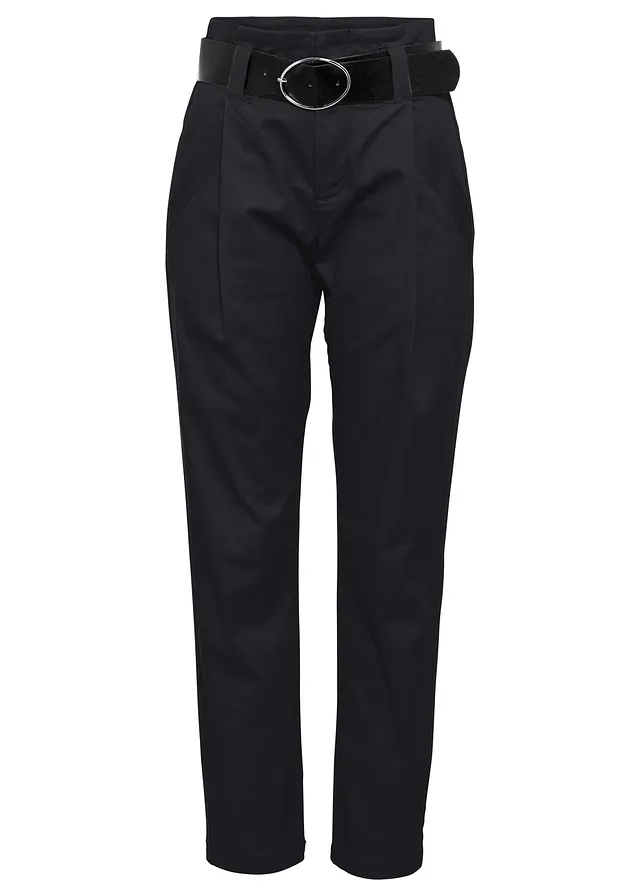 Pantaloni cu pense și curea, din bumbac