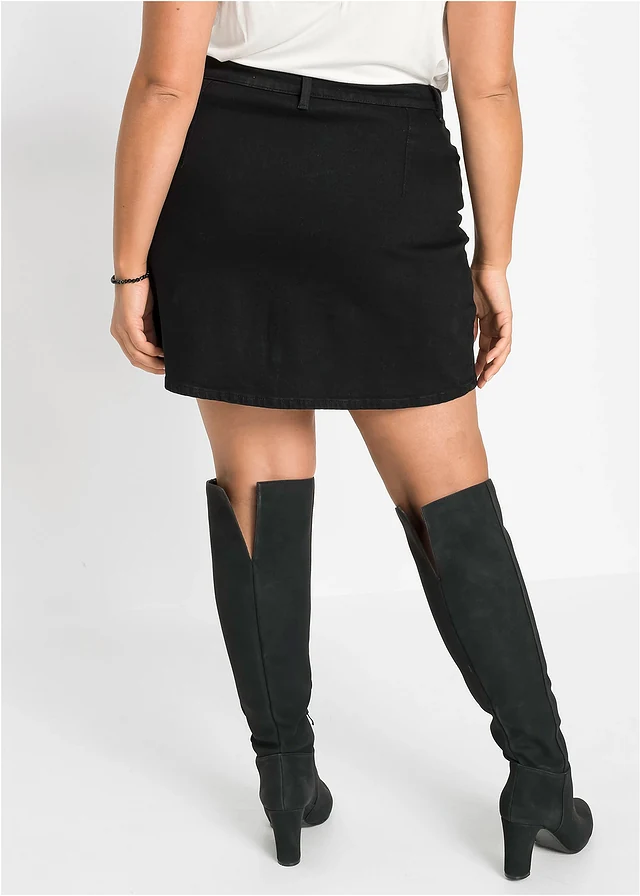 Jupe en jean extensible, Couleur: noir denim