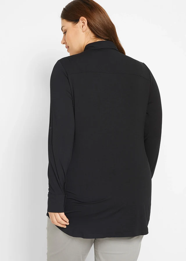 Chemisier long en jersey, Couleur: noir