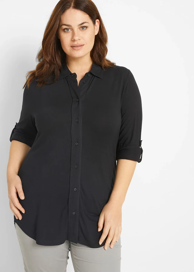 Cămașă lungă din jerse, culoare: negru