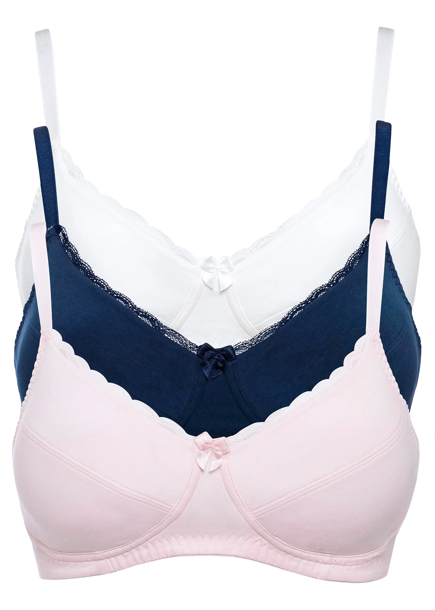Podprsenka bez kostic, s bavlnou (3 ks v balení) • světle růžová+tmavě modrá+ecru • bonprix obchod