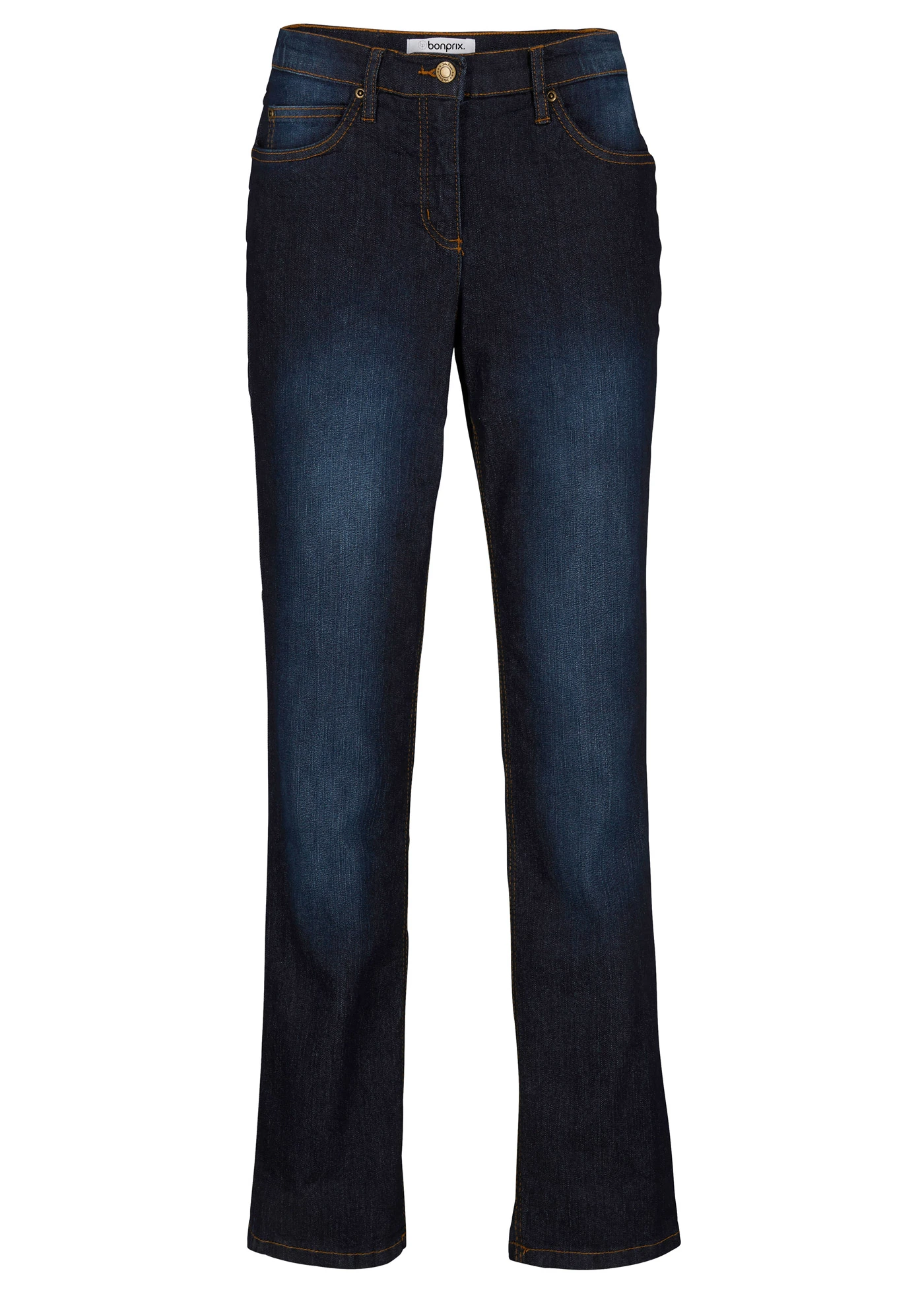 Strečové džíny Mid Waist, Straight • tmavě modrá used • bonprix obchod