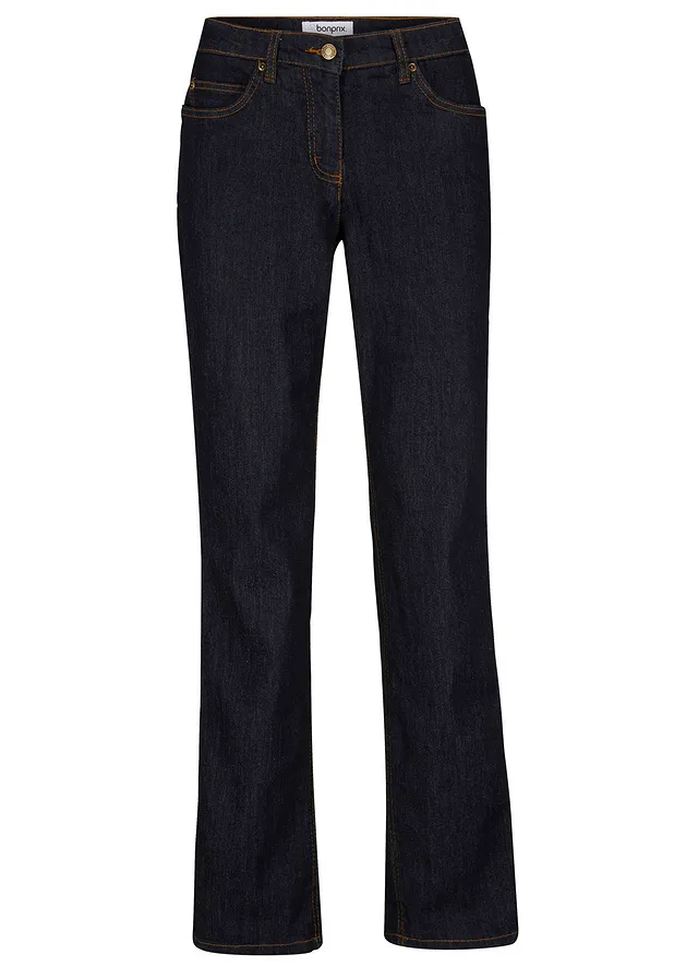 Straight jeans mid waist, stretch, Kleur: donkerblauw denim