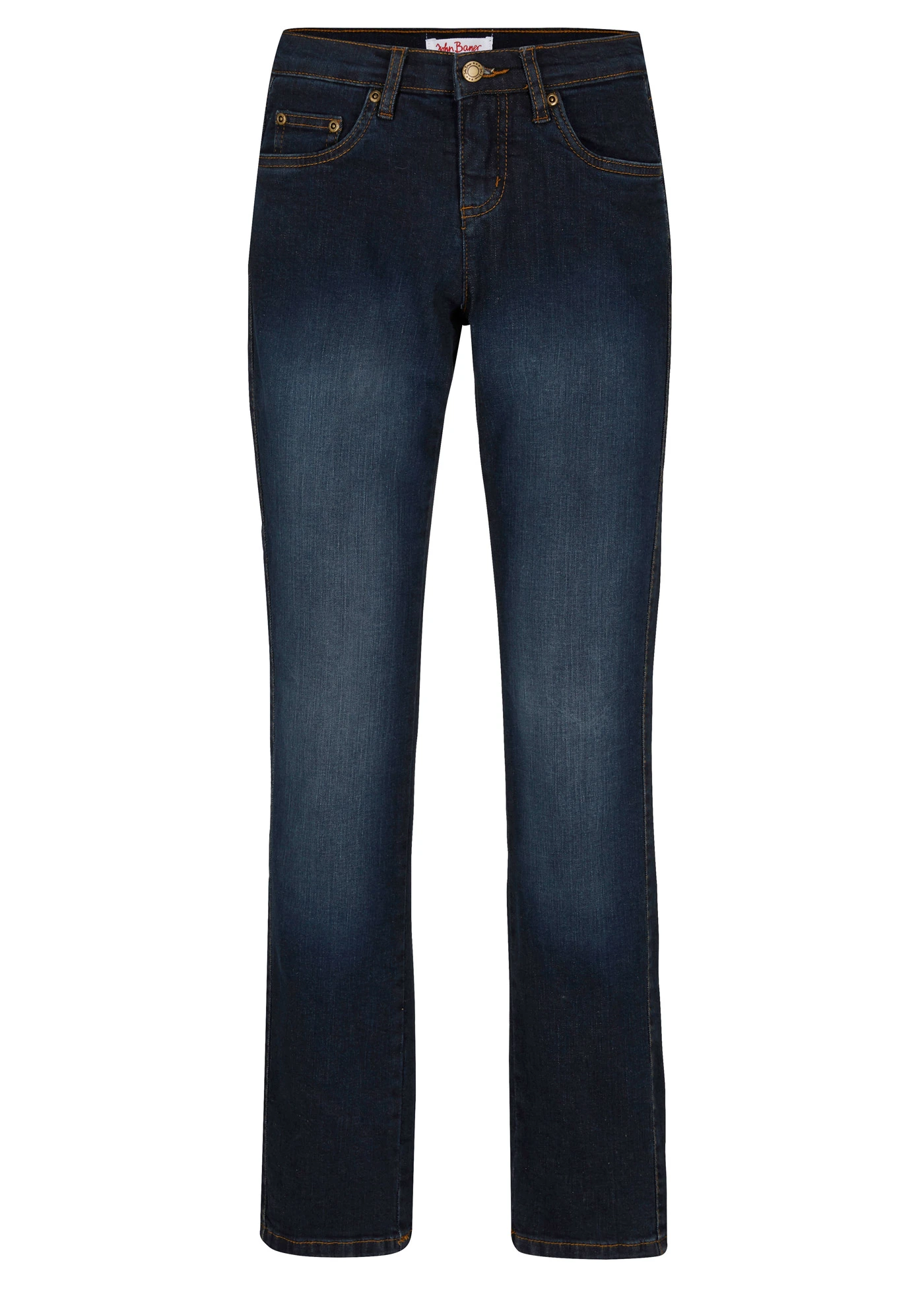 Straight mid waist jeans met stretch • donkerblauw used • bonprix online shop