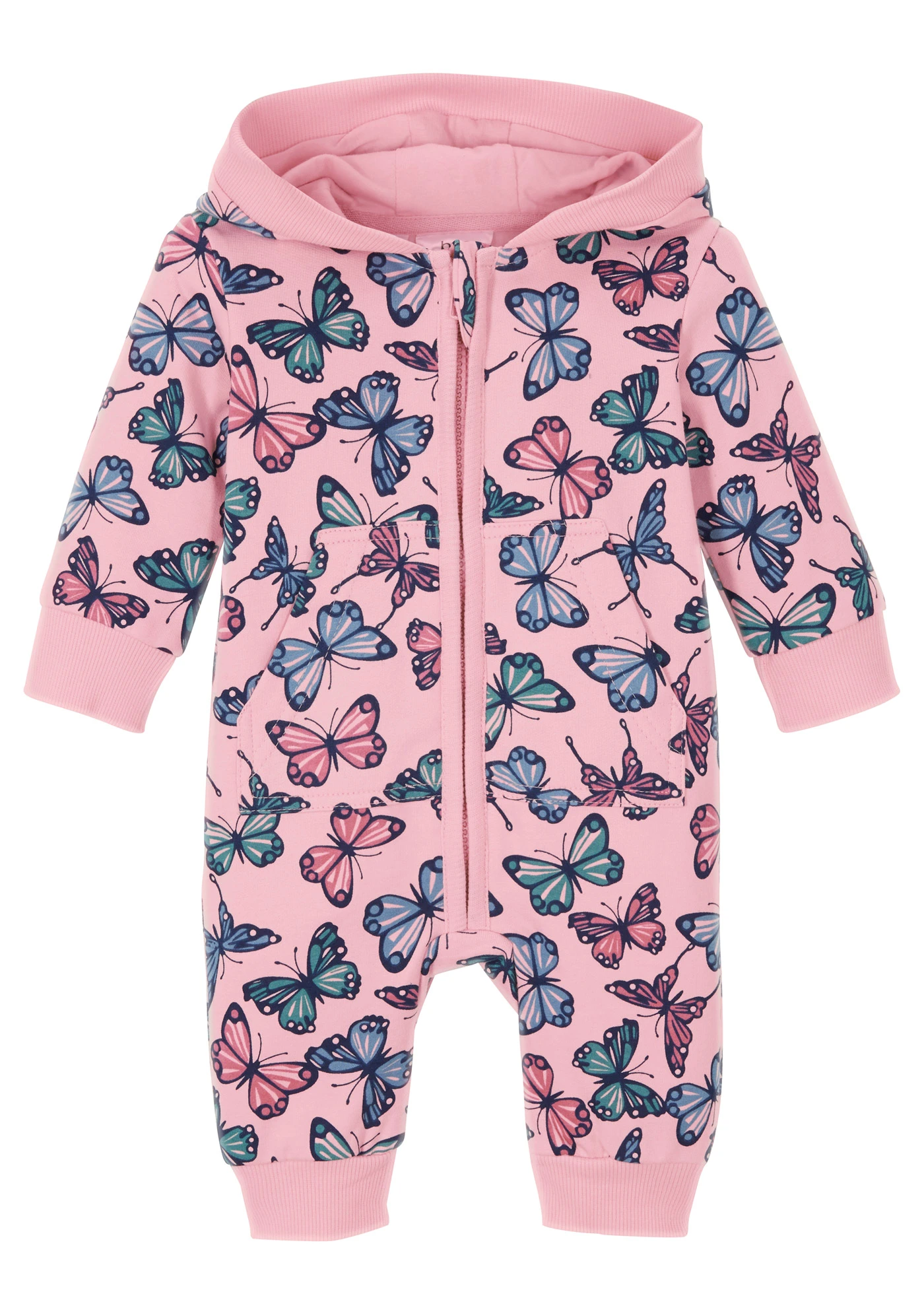 Baby sweat jumpsuit met capuchon van biologisch katoen • poudreroze • bonprix online shop