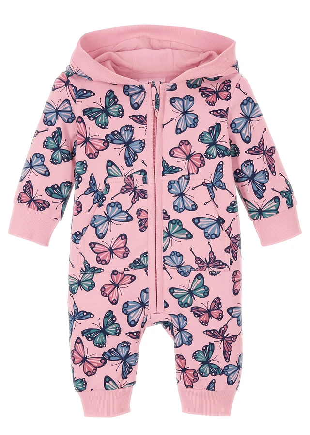 Combinaison sweat bébé à capuche coton, Couleur: rose poudré