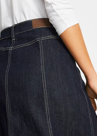 Pohodlná strečová džínová sukně, midi délka • tmavě modrá • bonprix obchod