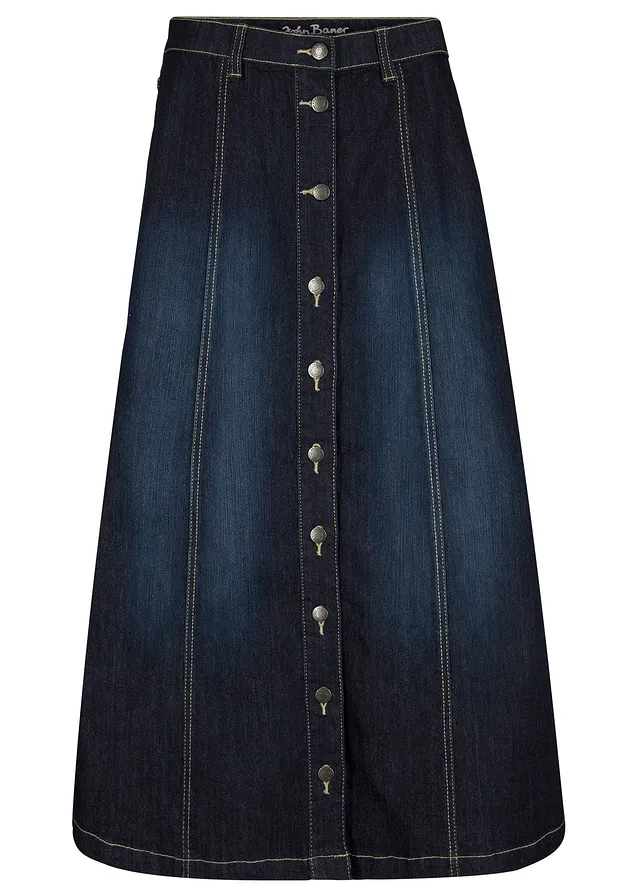 Komfortná strečová džínsová sukňa, midi dĺžka