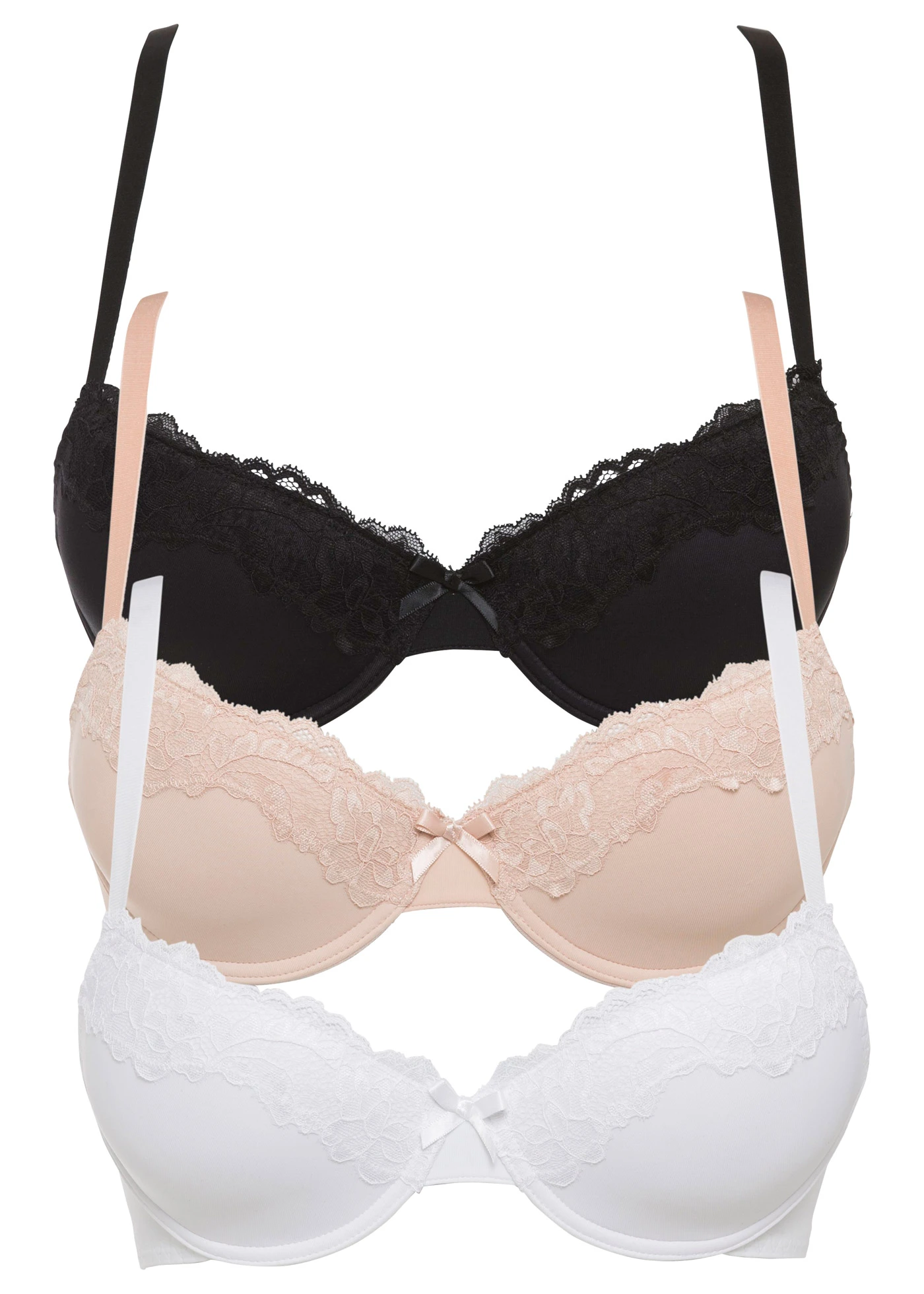 Vyztužená podprsenka s recyklovaným polyamidem (3 ks v balení) • černá + bílá + matně béžová • bonprix obchod