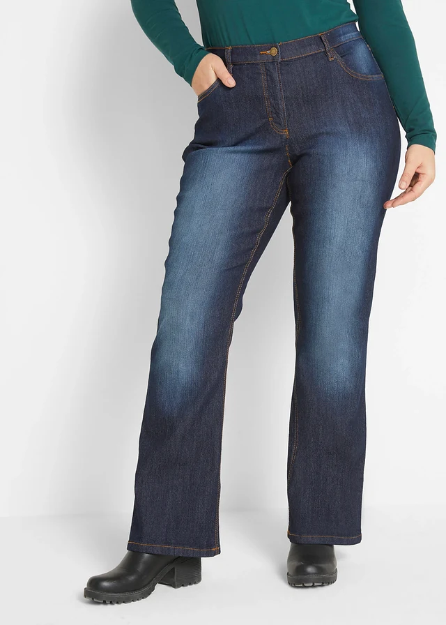 Jean bootcut taille mi-haute, extensible, Couleur: bleu foncé used