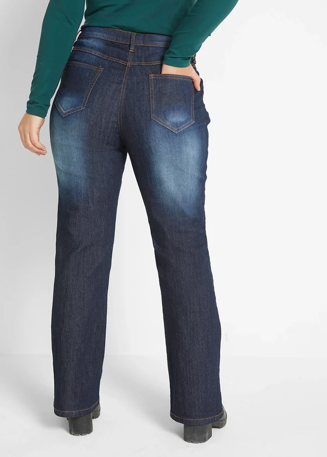 Jean bootcut taille mi-haute, extensible, Couleur: bleu foncé used