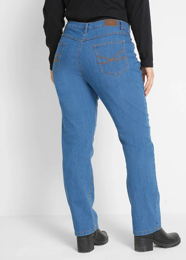 Jean droit taille mi-haute, extensible, Couleur: bleu