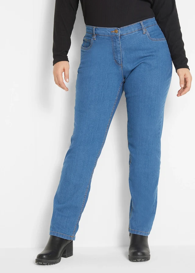 Jean droit taille mi-haute, extensible, Couleur: bleu