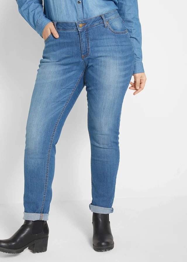 Jean skinny taille mi-haute, extensible, Couleur: bleu used