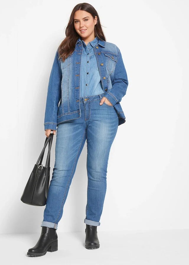 Jean skinny taille mi-haute, extensible, Couleur: bleu used